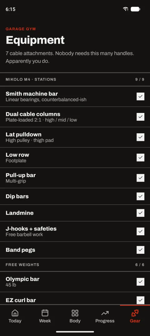 Gear: the equipment profile for a home gym